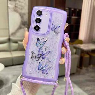 For Samsung Galaxy S23 5G Crossbody Wave Edge Butterfly TPU Phone Case(Purple)