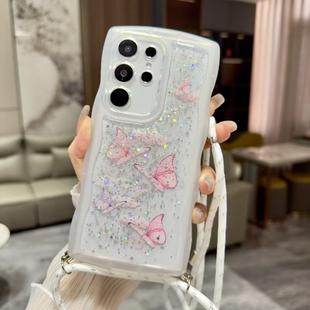 For Samsung Galaxy S24 Ultra 5G Crossbody Wave Edge Butterfly TPU Phone Case(White)