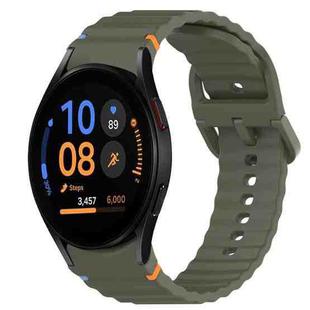 For Samsung Galaxy Watch FE 40mm Wavy Grain Stitched Quick Release Silicone Watch Band(Army Green)