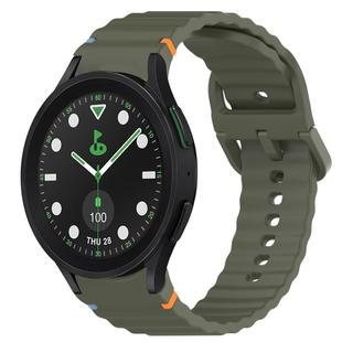 For Samsung Galaxy Watch 5 Golf Edition Wavy Grain Stitched Quick Release Silicone Watch Band(Army Green)