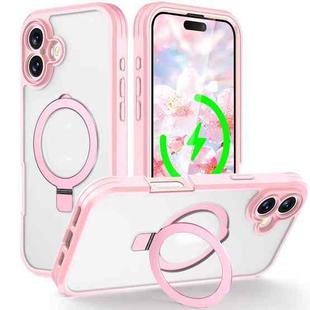 For iPhone 16 Plus Skin Feel MagSafe Holder 360 Full Body Phone Case(Pink)