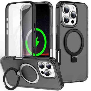 For iPhone 16 Pro Max Frosted Skin Feel MagSafe Holder 360 Full Body Phone Case(Black)