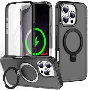 For iPhone 16 Pro Frosted Skin Feel MagSafe Holder 360 Full Body Phone Case(Black)