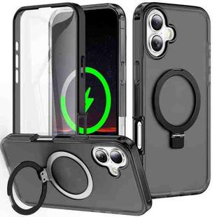 For iPhone 16 Plus Frosted Skin Feel MagSafe Holder 360 Full Body Phone Case(Black)