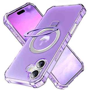 For iPhone 16 Plus Frosted Wave MagSafe Holder Phone Case(Purple)