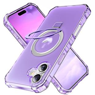 For iPhone 16 Frosted Wave MagSafe Holder Phone Case(Purple)