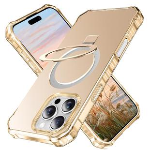 For iPhone 16 Pro Clear Wave MagSafe Holder Phone Case(Gold)