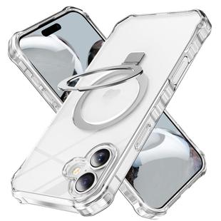 For iPhone 16 Clear Wave MagSafe Holder Phone Case(Transparent)