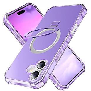 For iPhone 16 Plus Solid Color Wave MagSafe Holder Phone Case(Purple)