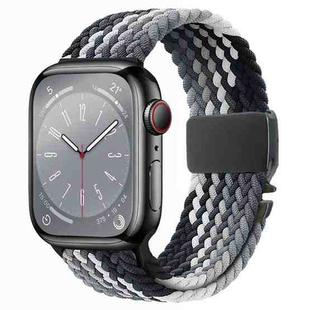 For Apple Watch 46mm / 49mm / 45mm / 44mm Metal Buckle Nylon Braided Watch Band(Black Gray)