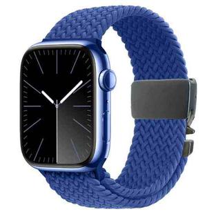 For Apple Watch 42mm / 9 41mm / 40mm / 38mm Metal Buckle Nylon Braided Watch Band(Storm Blue)