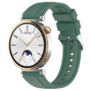 For Huawei Watch GT 5 41mm Silver Buckle Quick Release Silicone Watch Band(Dark Green)