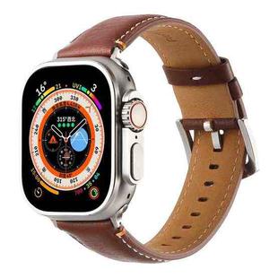 Stitched Genuine Leather Watch Band For Apple Watch 46mm / 49mm / 45mm / 44mm(Pull Up Leather Brown)