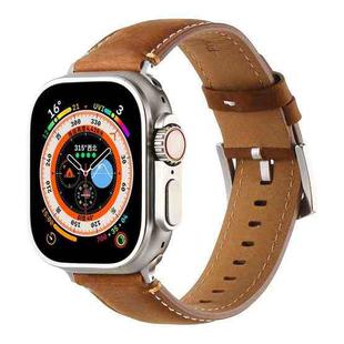 Stitched Genuine Leather Watch Band For Apple Watch 46mm / 49mm / 45mm / 44mm(Frosted Brown)