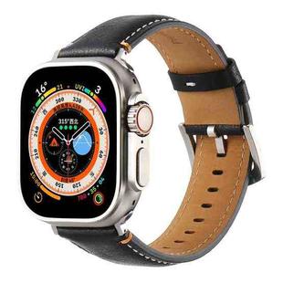 Stitched Genuine Leather Watch Band For Apple Watch 42mm / 41mm / 40mm / 38mm(Pull Up Leather Black)