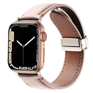 Magnetic Buckle Stitched Genuine Leather Watch Band For Apple Watch 42mm / 41mm / 40mm / 38mm(Pink)