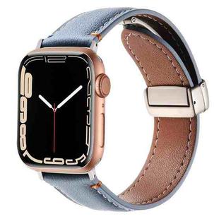 Magnetic Buckle Stitched Genuine Leather Watch Band For Apple Watch 42mm / 41mm / 40mm / 38mm(Blue)