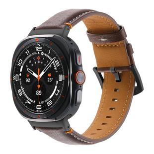 For Samsung Galaxy Watch Ultra 47mm Stitched Black Buckle Genuine Leather Watch Band(Pull Up Leather Coffee)
