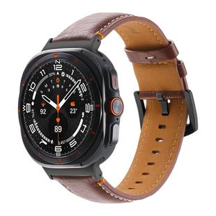 For Samsung Galaxy Watch Ultra 47mm Stitched Black Buckle Genuine Leather Watch Band(Pull Up Leather Brown)
