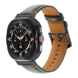 For Samsung Galaxy Watch Ultra 47mm Stitched Black Buckle Genuine Leather Watch Band(Frosted Green)