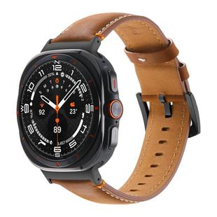 For Samsung Galaxy Watch Ultra 47mm Stitched Black Buckle Genuine Leather Watch Band(Frosted Brown)