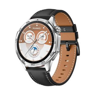 For Huawei Watch GT 5 Pro 46mm Black Buckle Genuine Leather Watch Band(Black)