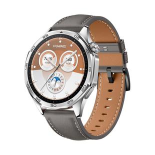 For Huawei Watch GT 5 Pro 46mm Black Buckle Genuine Leather Watch Band(Gray)