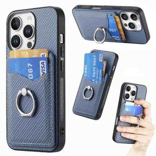 For iPhone 16 Pro Max Carbon Fiber Card Wallet Ring Phone Case(Blue)