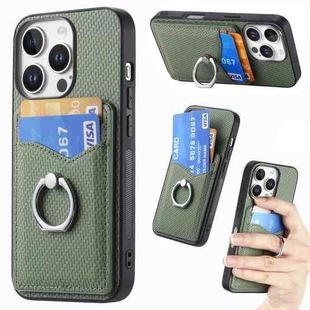 For iPhone 16 Pro Max Carbon Fiber Card Wallet Ring Phone Case(Green)