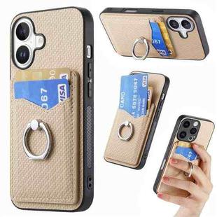 For iPhone 17 Carbon Fiber Card Wallet Ring Phone Case(Khaki)