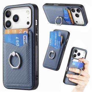 For iPhone 17 Pro Carbon Fiber Card Wallet Ring Phone Case(Blue)