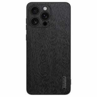 For iPhone 16 Pro Max Tree Bark Leather Shockproof Phone Case(Black)