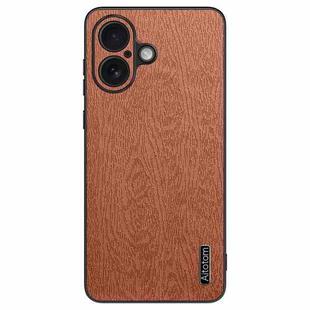 For iPhone 16 Plus Tree Bark Leather Shockproof Phone Case(Brown)