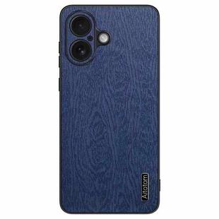 For iPhone 16 Plus Tree Bark Leather Shockproof Phone Case(Blue)