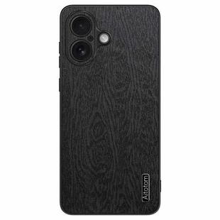 For iPhone 16 Tree Bark Leather Shockproof Phone Case(Black)