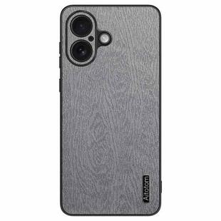 For iPhone 16 Tree Bark Leather Shockproof Phone Case(Grey)