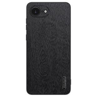 For iPhone 16e Tree Bark Leather Shockproof Phone Case(Black)