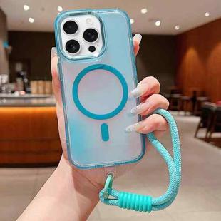 For iPhone 16 Pro Max Bright Shadow  Magsafe Discoloration Phone Case with Wrist Strap(Blue)