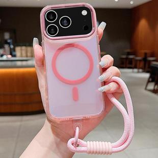 For iPhone 17 Pro Max Bright Shadow  Magsafe Discoloration Phone Case with Wrist Strap(Pink)