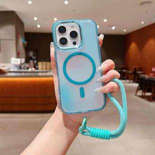 For iPhone 17 Pro Max Bright Shadow  Magsafe Discoloration Phone Case with Wrist Strap(Blue)