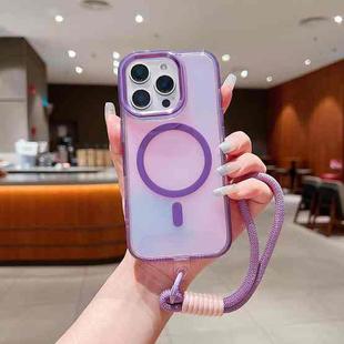 For iPhone 17 Pro Max Bright Shadow  Magsafe Discoloration Phone Case with Wrist Strap(Purple)