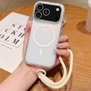 For iPhone 17 Pro Max Bright Shadow  Magsafe Discoloration Phone Case with Wrist Strap(White)