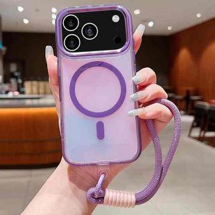 For iPhone 17 Pro Bright Shadow  Magsafe Discoloration Phone Case with Wrist Strap(Purple)