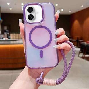 For iPhone 17 Bright Shadow  Magsafe Discoloration Phone Case with Wrist Strap(Purple)