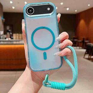 For iPhone 17 Air Bright Shadow  Magsafe Discoloration Phone Case with Wrist Strap(Blue)
