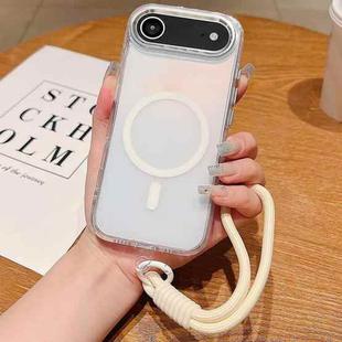 For iPhone 17 Air Bright Shadow  Magsafe Discoloration Phone Case with Wrist Strap(White)