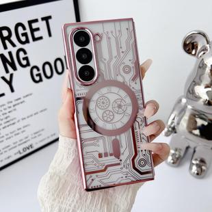 For Samsung Galaxy Z Fold5 5G Folding Plating Transparent Shockproof MagSafe Phone Case(Rose Gold)