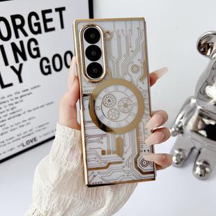 For Samsung Galaxy Z Fold4 Folding Plating Transparent Shockproof MagSafe Phone Case(Gold)