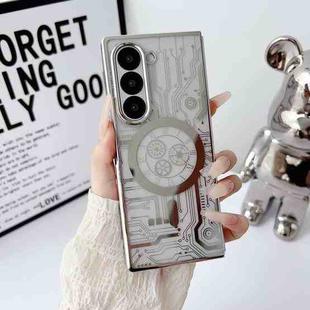 For Samsung Galaxy Z Fold3 Folding Plating Transparent Shockproof MagSafe Phone Case(Silver)