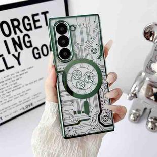 For Samsung Galaxy Z Fold3 Folding Plating Transparent Shockproof MagSafe Phone Case(Green)